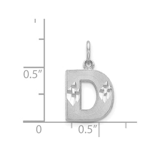 14K White Gold Satin Solid Diamond-cut Initial D Charm