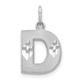 14K White Gold Satin Solid Diamond-cut Initial D Charm