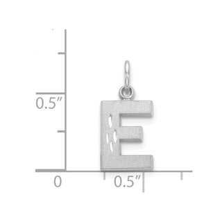 14K White Gold Solid Satin Diamond-cut Initial E Charm