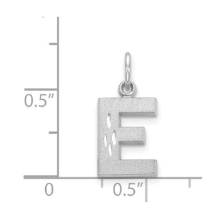 14K White Gold Solid Satin Diamond-cut Initial E Charm
