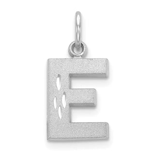14K White Gold Solid Satin Diamond-cut Initial E Charm