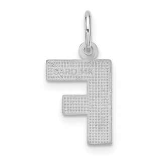 14K White Gold Solid Satin Diamond-cut Initial F Charm