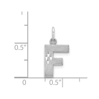 14K White Gold Solid Satin Diamond-cut Initial F Charm