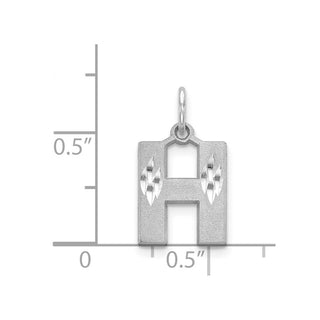 14K White Gold Solid Satin Diamond-cut Initial H Charm