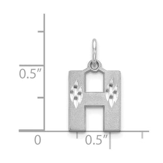 14K White Gold Solid Satin Diamond-cut Initial H Charm