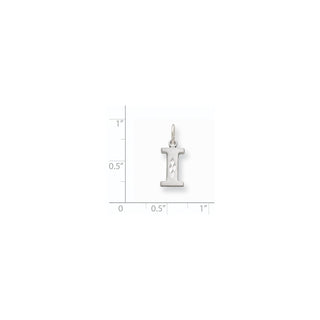 14K White Gold Solid Satin Diamond-cut Initial I Charm
