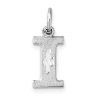 14K White Gold Solid Satin Diamond-cut Initial I Charm