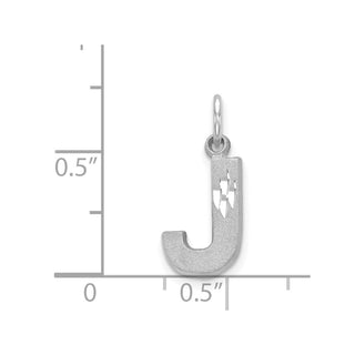 14K White Gold Solid Satin Diamond-cut Initial J Charm