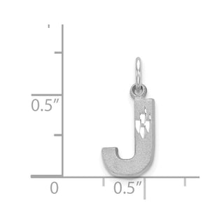 14K White Gold Solid Satin Diamond-cut Initial J Charm