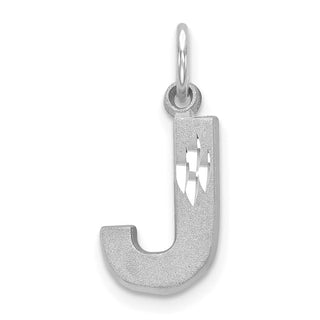 14K White Gold Solid Satin Diamond-cut Initial J Charm