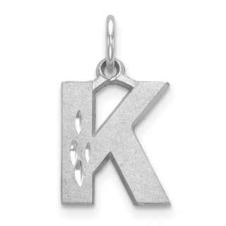14K White Gold Solid Satin Diamond-cut Initial K Charm