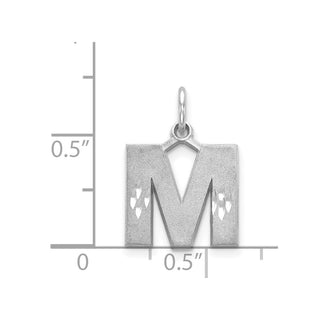 14K White Gold Solid Satin Diamond-cut Initial M Charm