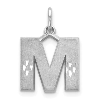 14K White Gold Solid Satin Diamond-cut Initial M Charm