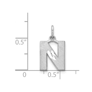14K White Gold Solid Satin Diamond-cut Initial N Charm