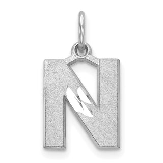 14K White Gold Solid Satin Diamond-cut Initial N Charm