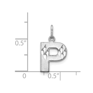 14K White Gold Solid Satin Diamond-cut Initial P Charm