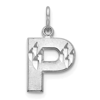 14K White Gold Solid Satin Diamond-cut Initial P Charm