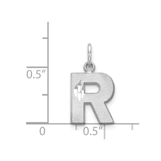 14K White Gold Solid Satin Diamond-cut Initial R Charm