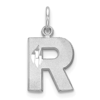 14K White Gold Solid Satin Diamond-cut Initial R Charm
