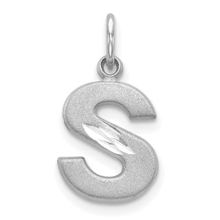 14K White Gold Solid Satin Diamond-cut Initial S Charm
