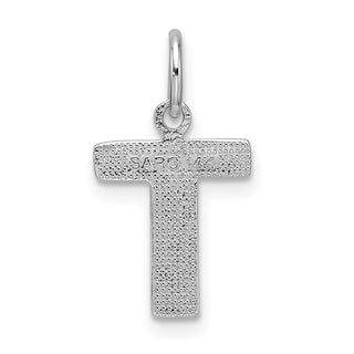 14K White Gold Solid Satin Diamond-cut Initial T Charm