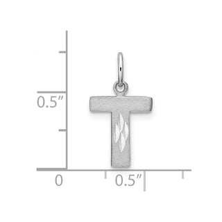 14K White Gold Solid Satin Diamond-cut Initial T Charm