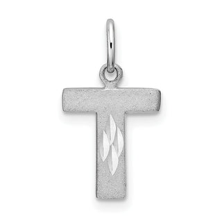 14K White Gold Solid Satin Diamond-cut Initial T Charm