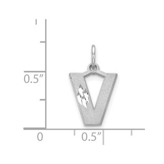 14K White Gold Solid Satin Diamond-cut Initial V Charm