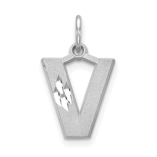 14K White Gold Solid Satin Diamond-cut Initial V Charm