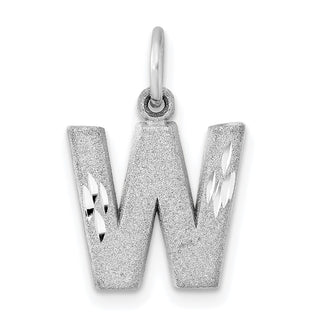 14K White Gold Solid Satin Diamond-cut Initial W Charm
