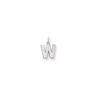 14K White Gold Solid Satin Diamond-cut Initial W Charm