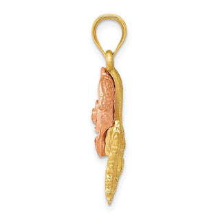 14k Yellow and Rose Gold Solid Satin Diamond-cut Flower Pendant