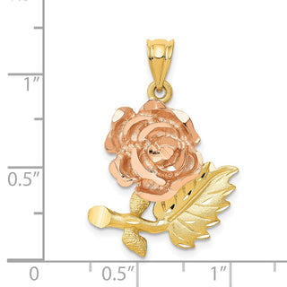 14k Yellow and Rose Gold Solid Satin Diamond-cut Flower Pendant
