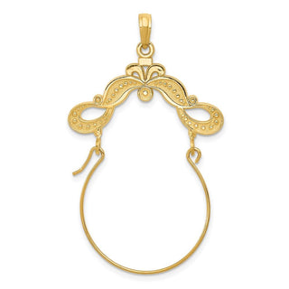 14k Yellow Gold Polished Ribbon Decorated Charm Holder Pendant