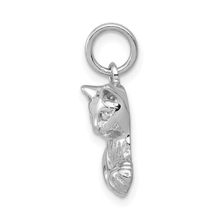 14k White Gold Diamond-Cut Satin Open-Backed Cat Charm