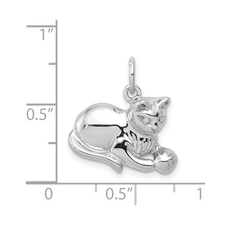 14k White Gold Diamond-Cut Satin Open-Backed Cat Charm