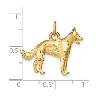 14k Yellow Gold Solid Polished 3-D German Shepherd Charm