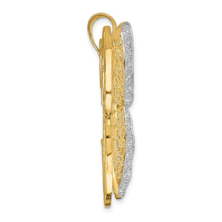 14k Yellow Gold And Rhodium Solid Polished Shiny-Cut Filigree Butterfly Pendant