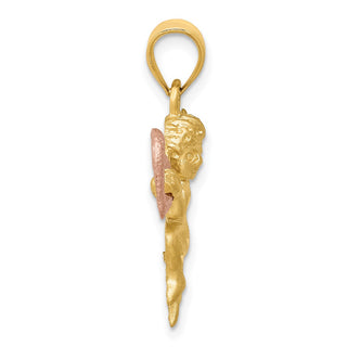 14k Yellow and Rose Gold Satin Cherub Angel Pendant