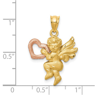 14k Yellow and Rose Gold Satin Cherub Angel Pendant