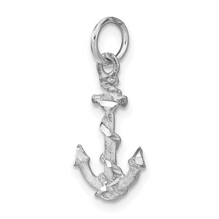 14k White Gold Solid Polished Diamond-Cut 3-Dimensional Anchor Charm