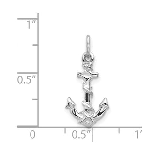 14k White Gold Solid Polished Diamond-Cut 3-Dimensional Anchor Charm