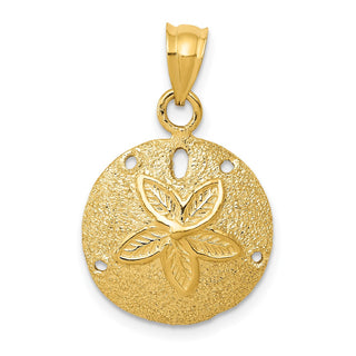14k Yellow Gold Solid Polished Laser-Cut Sand Dollar Pendant D1396