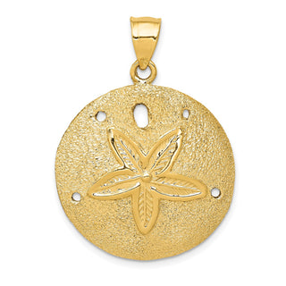 14k Yellow Gold Solid Polished Laser-Cut Sand Dollar Pendant D1399