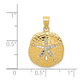 Mens 14k Yellow Gold and Rhodium Polished Diamond-cut Sand Dollar Pendant D1400