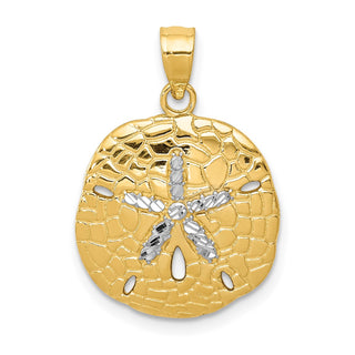 Mens 14k Yellow Gold and Rhodium Polished Diamond-cut Sand Dollar Pendant D1400