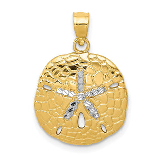 Mens 14k Yellow Gold and Rhodium Polished Diamond-cut Sand Dollar Pendant D1400