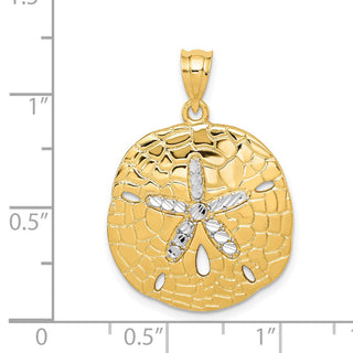 Mens 14k Yellow Gold and Rhodium Polished Diamond-cut Sand Dollar Pendant D1401
