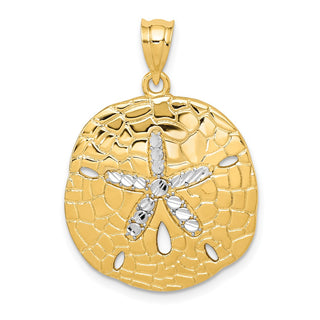 Mens 14k Yellow Gold and Rhodium Polished Diamond-cut Sand Dollar Pendant D1401