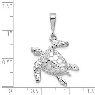 14k White Gold Solid Polished Open-Backed Sea Turtle Pendant D1404